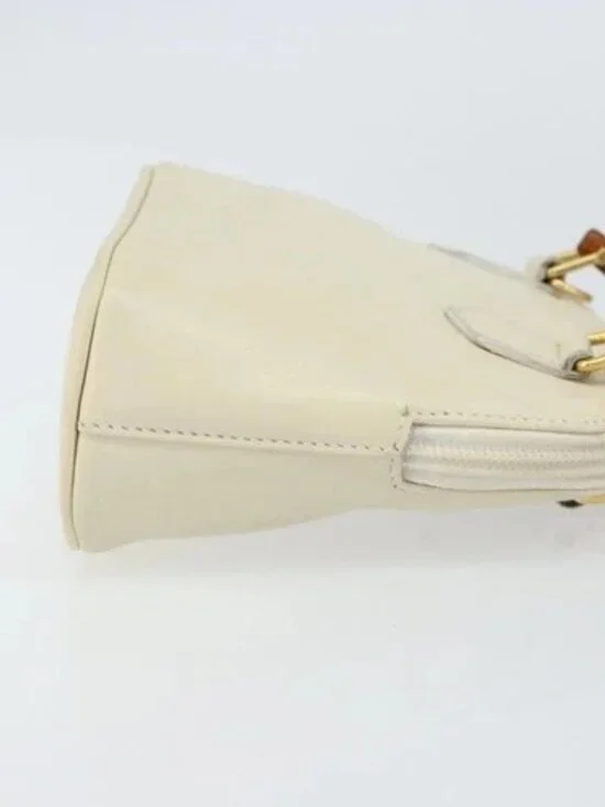 GUCCI Bamboo Hand Bag Leather 2way White Gold - Picture 3 of 16